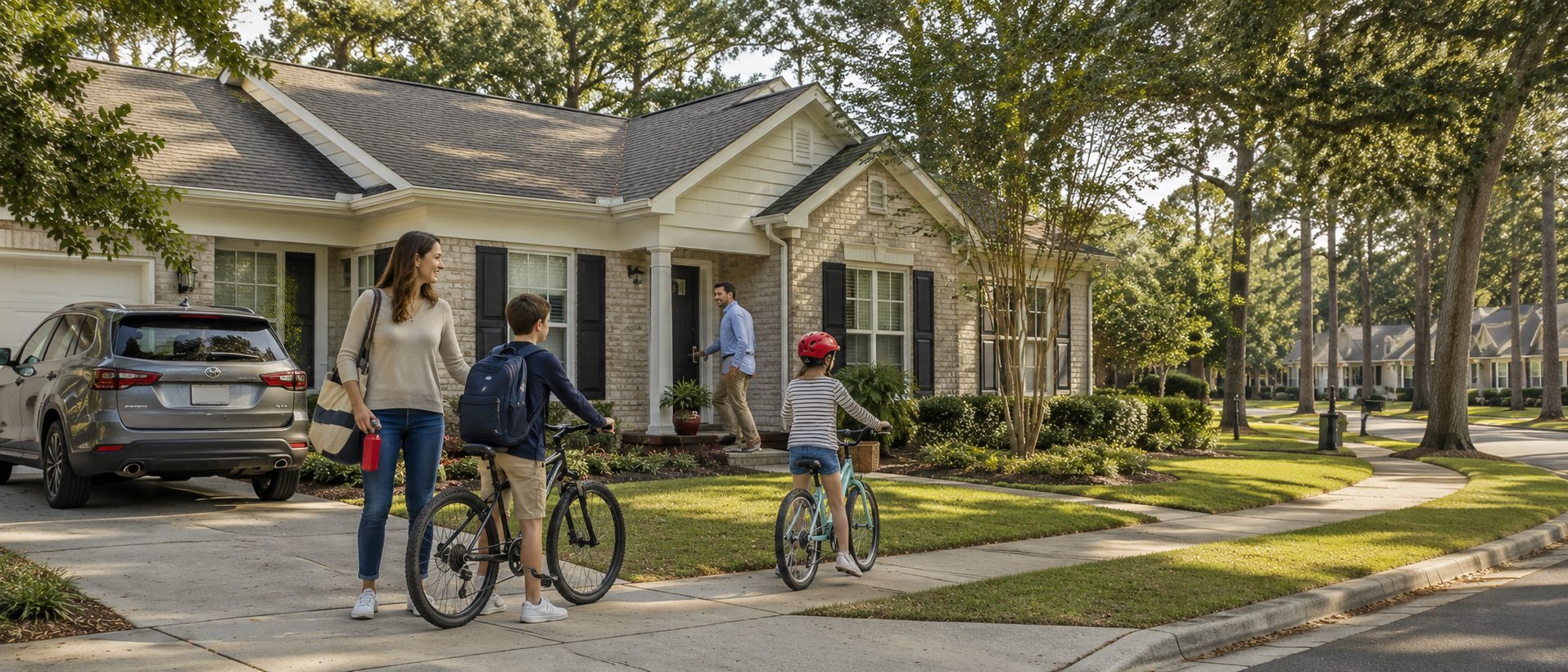 A Northwest Florida family prepares for a weekend outing outside their comfortable neighborhood home.
